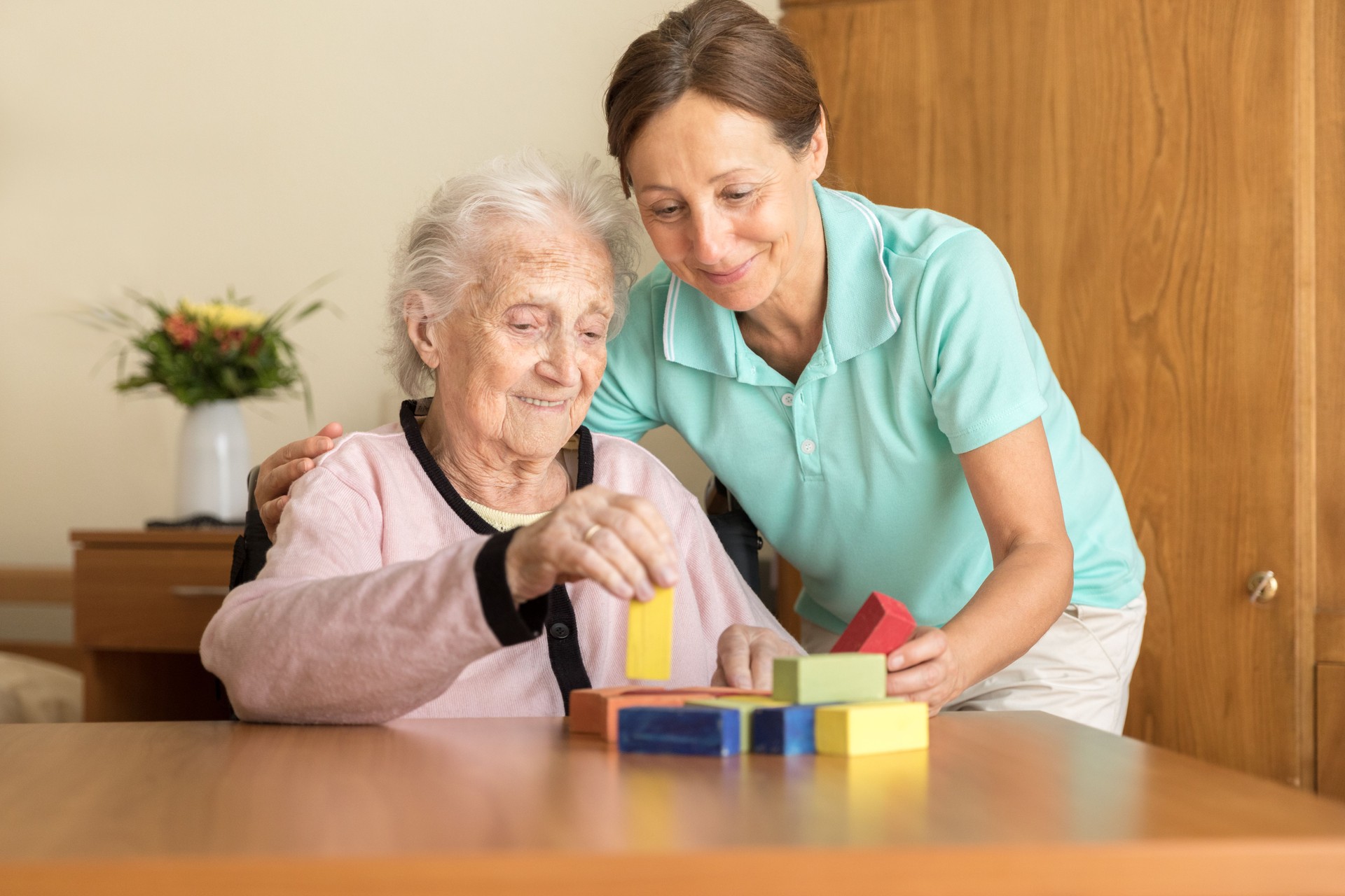 Dementia – Home Caregiver and Senior Adult Woman